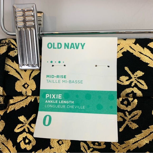 New! Old Navy Mid Rise Pixie Ankle Pants 0 Foil Gold Black Floral Roses Jeans - Picture 5 of 9